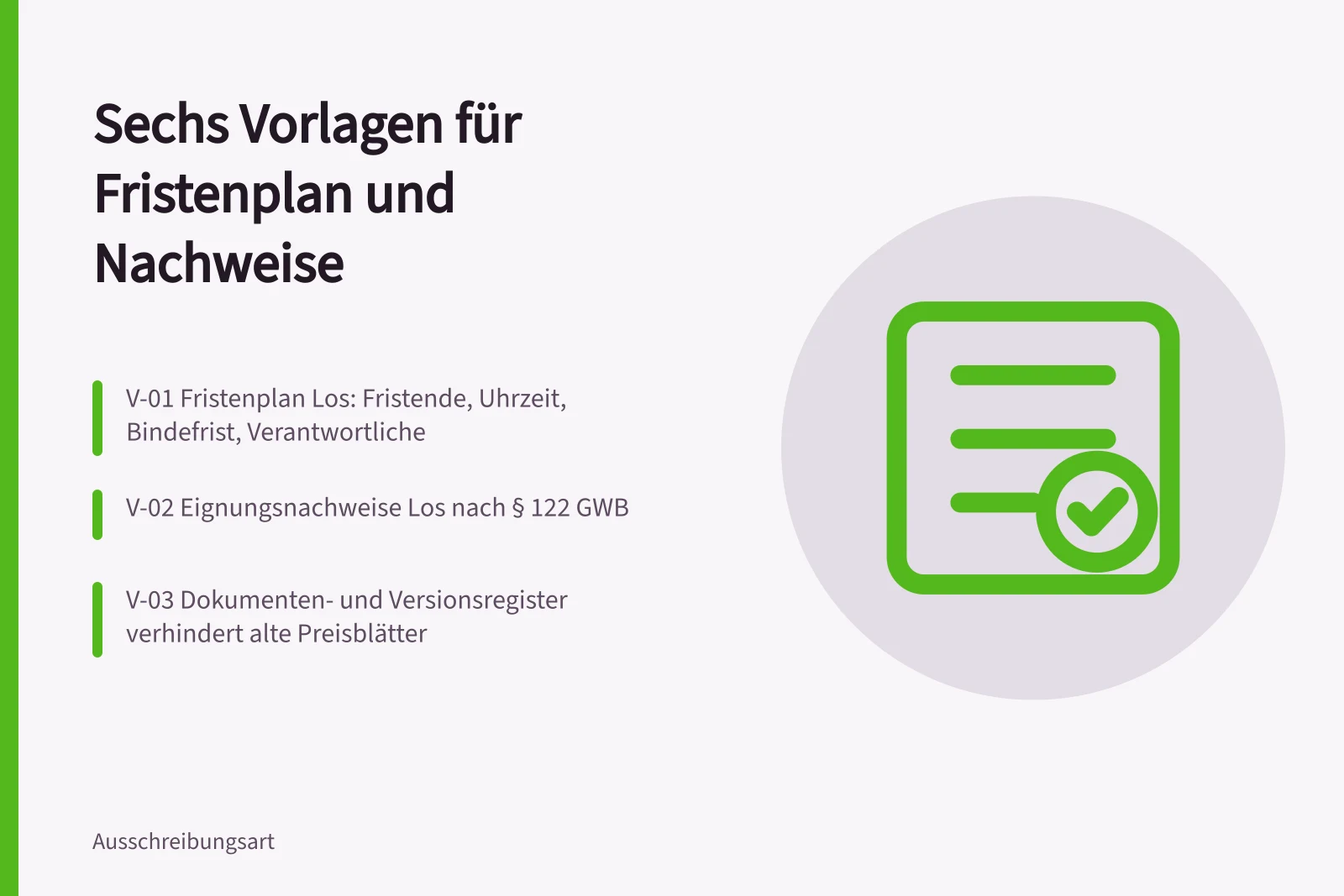 Karte zu sechs Vorlagen für Fristenpläne und Nachweislisten in Ausschreibungen