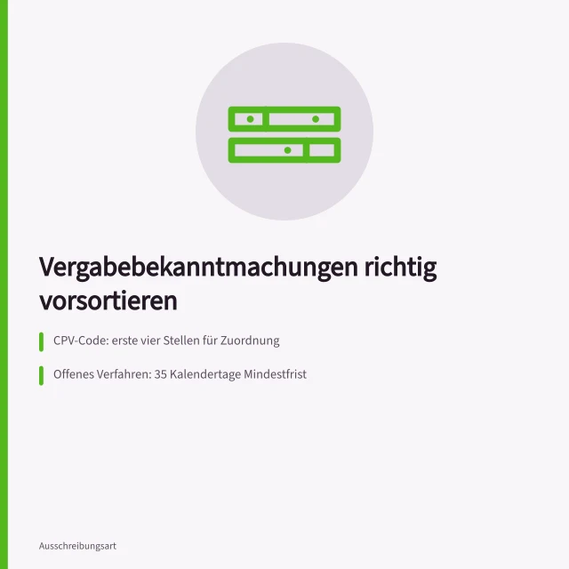 Checkliste zur Vorsortierung von Vergabebekanntmachungen mit CPV-Code und Fristen. Checkliste für die Auftragsrecherche und Filterung von Vergabebekanntmachungen