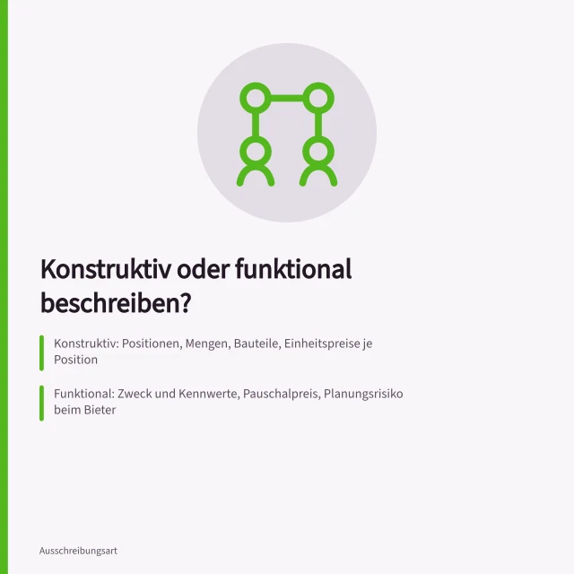 Vergleich konstruktiver und funktionaler Leistungsbeschreibung mit Einheits- und Pauschalpreisen. Konstruktive und funktionale Leistungsbeschreibung im Vergleich