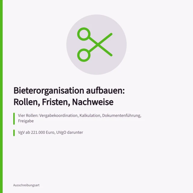 Karte zu Rollen, Schwellenwerten und Aufwand einer Bieterorganisation. Ratgeber für den Aufbau einer Bieterorganisation im Unternehmen