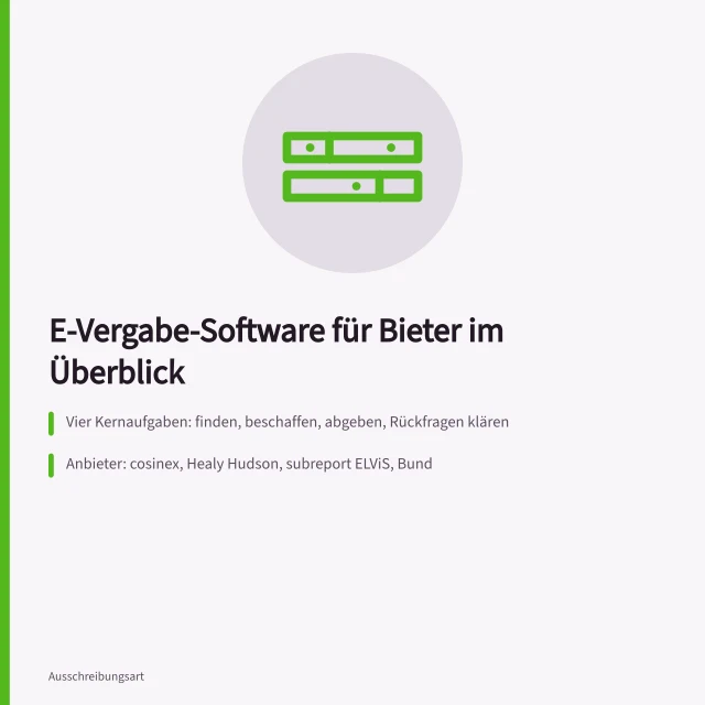 Karte zu E-Vergabe-Software: Anbieter, Funktionen und Kosten im Überblick. Vergabeprogramme nutzen: Funktionen, Kosten und Anbieter von e-Vergabe-Software