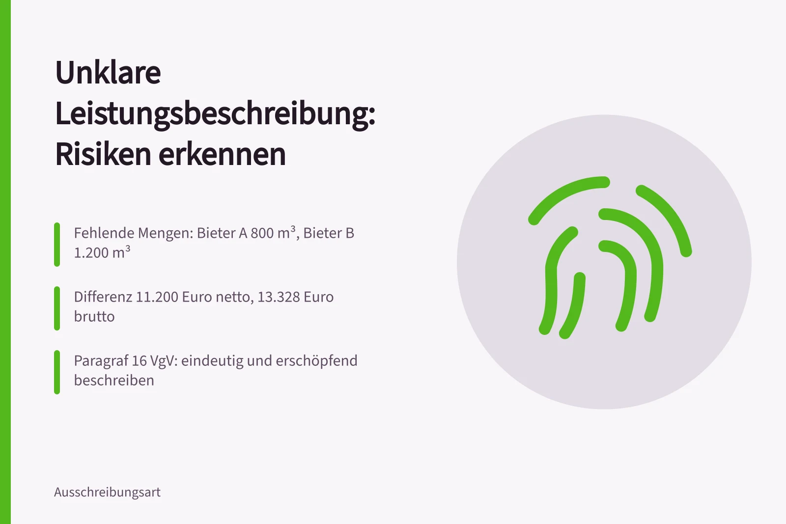 Karte zu unklaren Leistungsbeschreibungen und Kalkulationsrisiken bei Vergabeverfahren